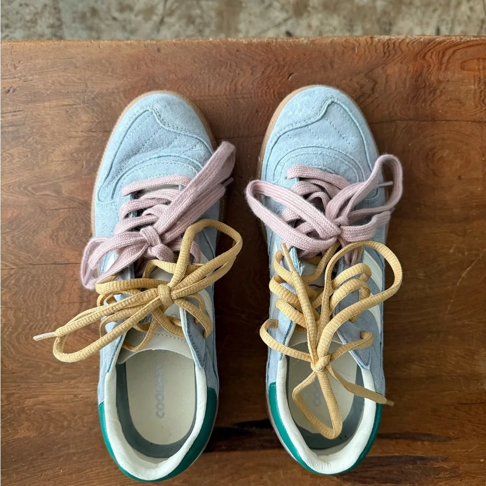 Coolway Light Blue Suede Sneakers with Pink and Tan Laces